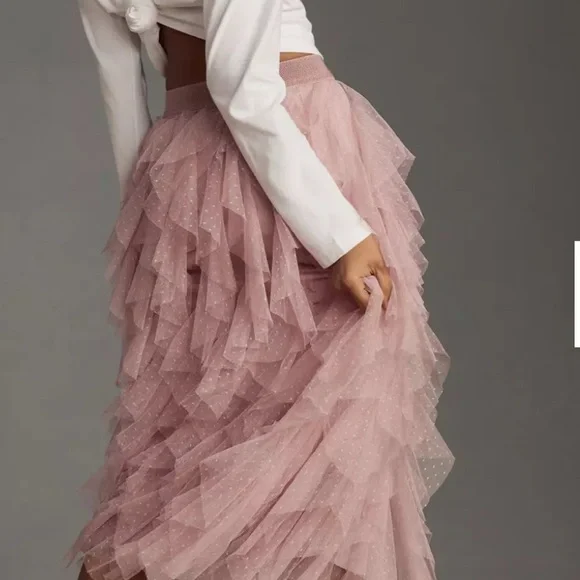 Carrie Black Textured Tulle Mesh Midi Skirt - Picture 4 of 4